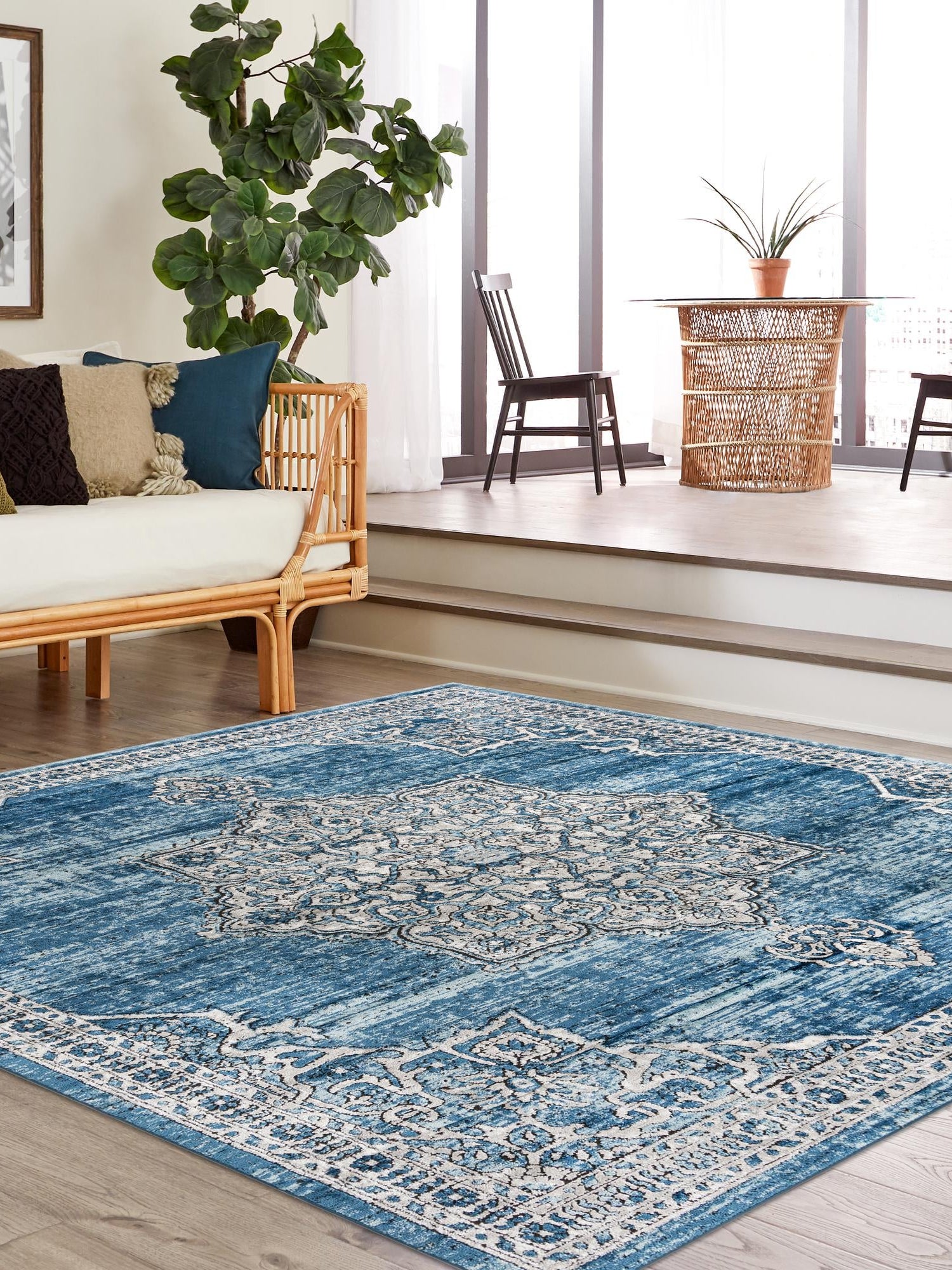Blue 11' 10 x 11' 10 Nyla Square Area Rug 100% Polypropylene Traditional Classic Carpet for Living Room, Kitchen, Bedroom, Dining, Office for Sale at Rug Engine