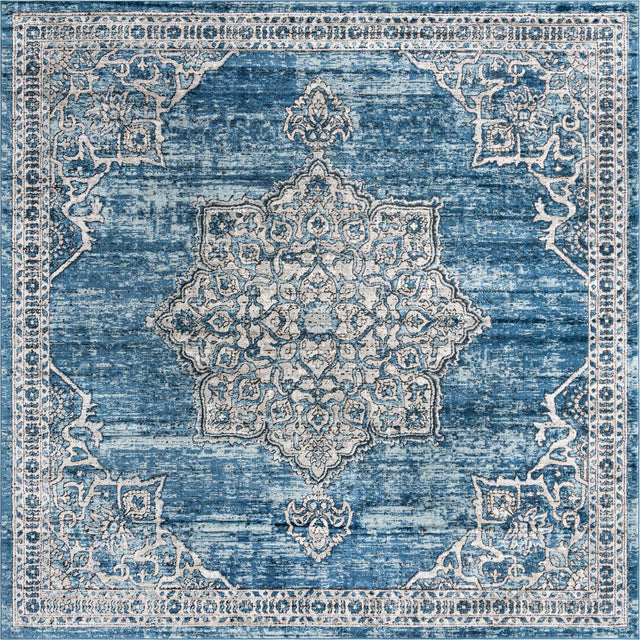 Blue 10' x 10' Nyla Square Area Rug 100% Polypropylene Traditional Classic Carpet for Living Room, Kitchen, Bedroom, Dining, Office for Sale at Rug Engine