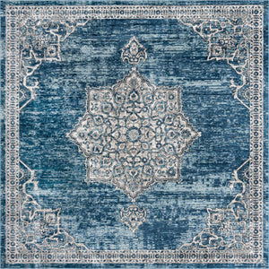 Blue 11' 10 x 11' 10 Nyla Square Area Rug 100% Polypropylene Traditional Classic Carpet for Living Room, Kitchen, Bedroom, Dining, Office for Sale at Rug Engine