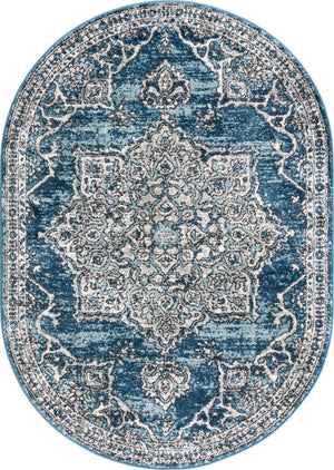 Blue 4' x 6' Nyla Oval Area Rug 100% Polypropylene Traditional Classic Carpet for Living Room, Kitchen, Bedroom, Dining, Office for Sale at Rug Engine