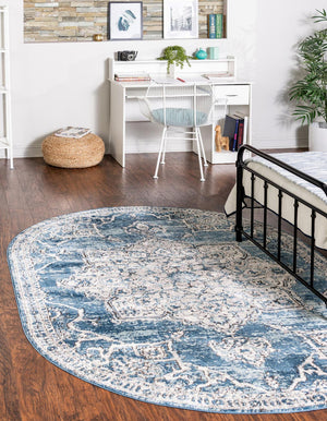 Blue 7' 10 x 10' Nyla Oval Area Rug 100% Polypropylene Traditional Classic Carpet for Living Room, Kitchen, Bedroom, Dining, Office for Sale at Rug Engine