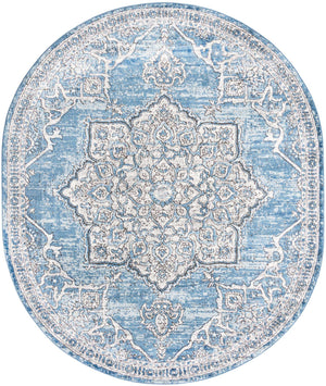 Blue 7' 10 x 10' Nyla Oval Area Rug 100% Polypropylene Traditional Classic Carpet for Living Room, Kitchen, Bedroom, Dining, Office for Sale at Rug Engine