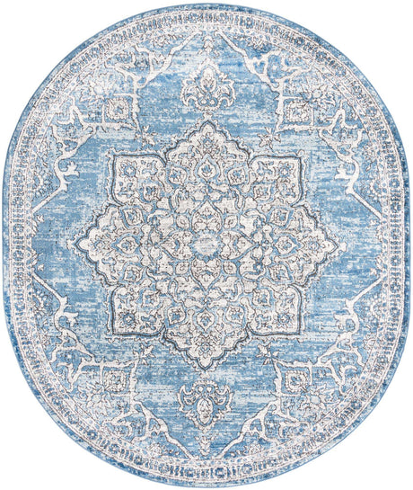 Blue 7' 10 x 10' Nyla Oval Area Rug 100% Polypropylene Traditional Classic Carpet for Living Room, Kitchen, Bedroom, Dining, Office for Sale at Rug Engine