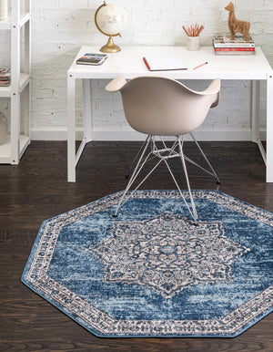 Blue 4' x 4' Nyla Octagon Area Rug 100% Polypropylene Traditional Classic Carpet for Living Room, Kitchen, Bedroom, Dining, Office for Sale at Rug Engine