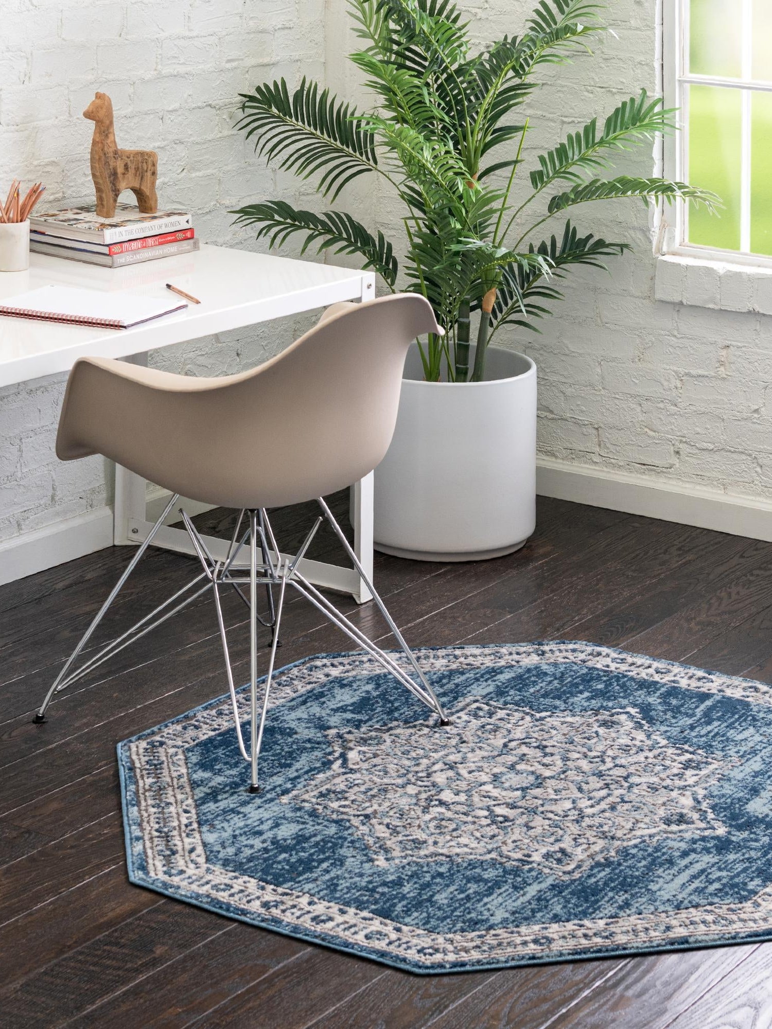 Blue 4' x 4' Nyla Octagon Area Rug 100% Polypropylene Traditional Classic Carpet for Living Room, Kitchen, Bedroom, Dining, Office for Sale at Rug Engine