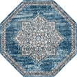 Blue 7' x 7' Nyla Octagon Area Rug 100% Polypropylene Traditional Classic Carpet for Living Room, Kitchen, Bedroom, Dining, Office for Sale at Rug Engine