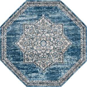 Blue 7' x 7' Nyla Octagon Area Rug 100% Polypropylene Traditional Classic Carpet for Living Room, Kitchen, Bedroom, Dining, Office for Sale at Rug Engine