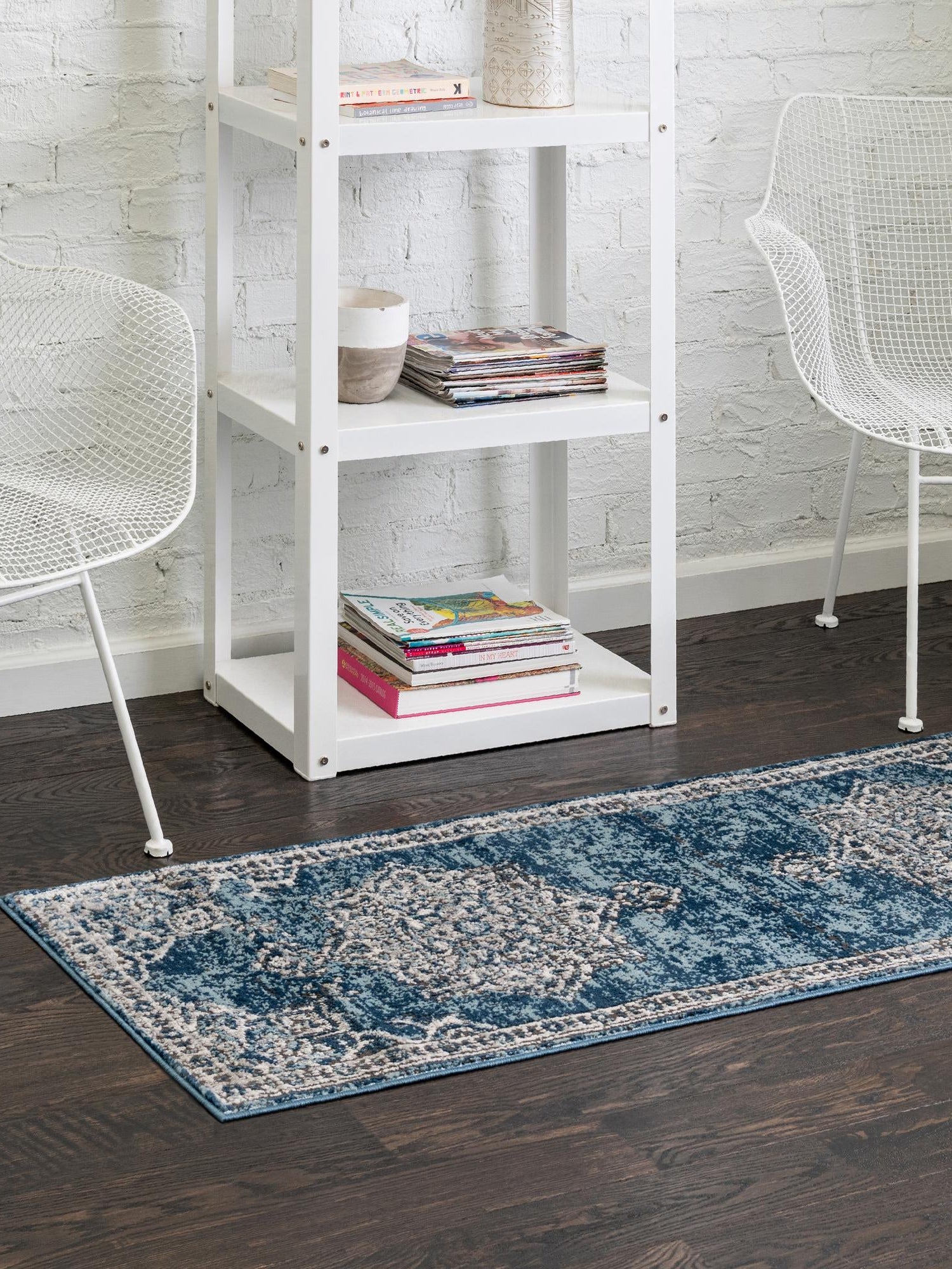 Blue 2' 7 x 12' Nyla Runner Area Rug 100% Polypropylene Traditional Classic Carpet for Living Room, Kitchen, Bedroom, Dining, Office for Sale at Rug Engine