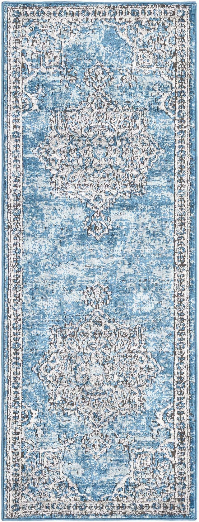 Blue 2' x 6' Nyla Runner Area Rug 100% Polypropylene Traditional Classic Carpet for Living Room, Kitchen, Bedroom, Dining, Office for Sale at Rug Engine