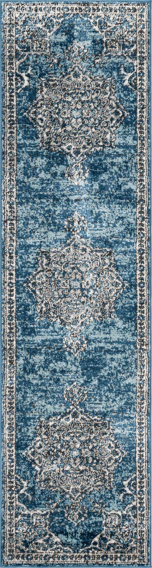 Blue 2' x 8' Nyla Runner Area Rug 100% Polypropylene Traditional Classic Carpet for Living Room, Kitchen, Bedroom, Dining, Office for Sale at Rug Engine