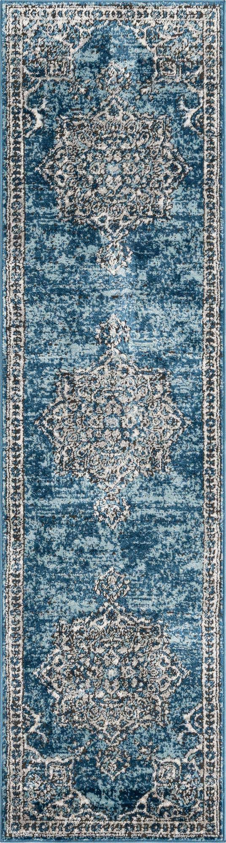 Blue 2' x 8' Nyla Runner Area Rug 100% Polypropylene Traditional Classic Carpet for Living Room, Kitchen, Bedroom, Dining, Office for Sale at Rug Engine