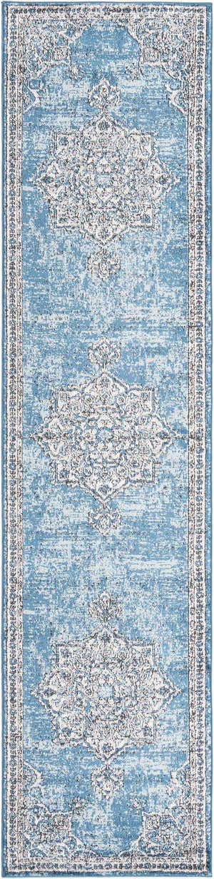 Blue 2' 7 x 12' Nyla Runner Area Rug 100% Polypropylene Traditional Classic Carpet for Living Room, Kitchen, Bedroom, Dining, Office for Sale at Rug Engine