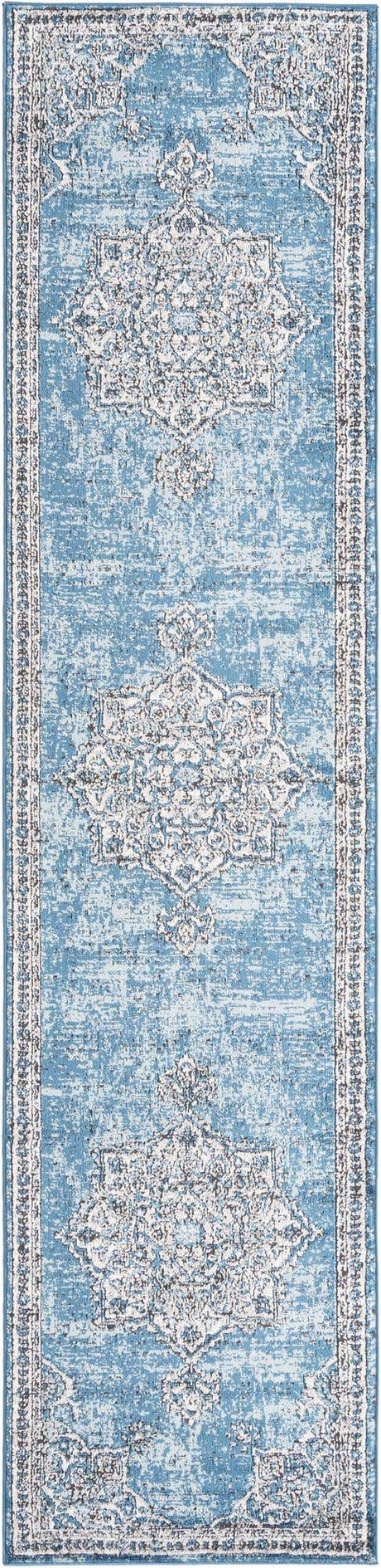 Blue 2' 7 x 12' Nyla Runner Area Rug 100% Polypropylene Traditional Classic Carpet for Living Room, Kitchen, Bedroom, Dining, Office for Sale at Rug Engine