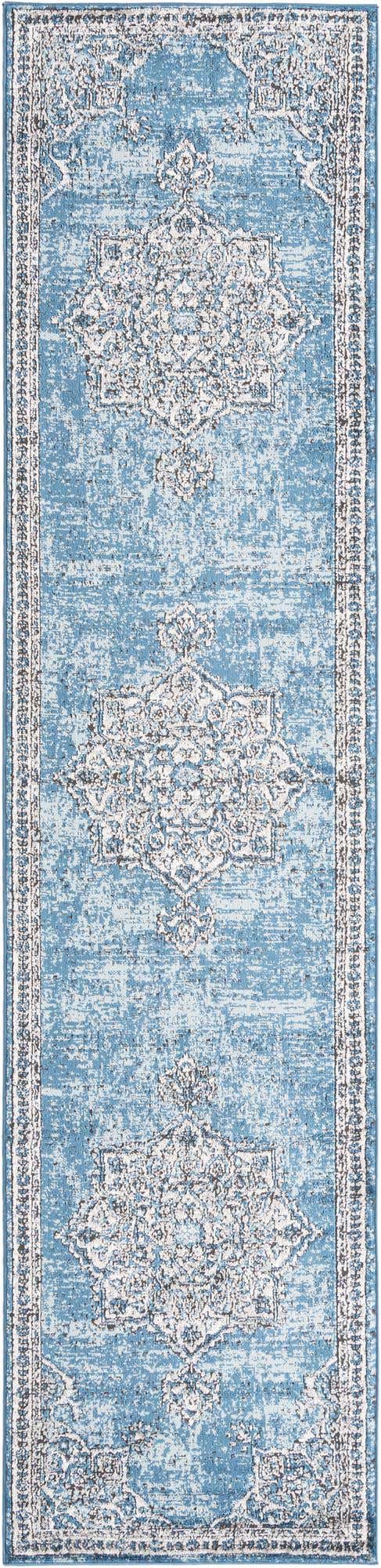 Blue 2' 7 x 12' Nyla Runner Area Rug 100% Polypropylene Traditional Classic Carpet for Living Room, Kitchen, Bedroom, Dining, Office for Sale at Rug Engine