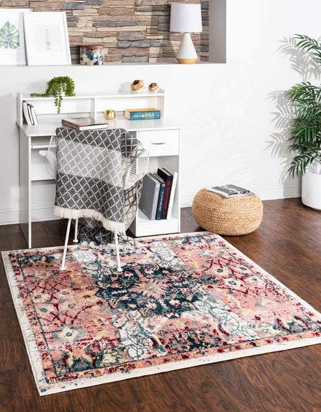 Pink 8' x 8' Sumter Square Area Rug Contemporary Durable Easy Clean Carpet for Bedrooms, Living Areas, Dining, Office, Dorms for Sale at Rug Engine