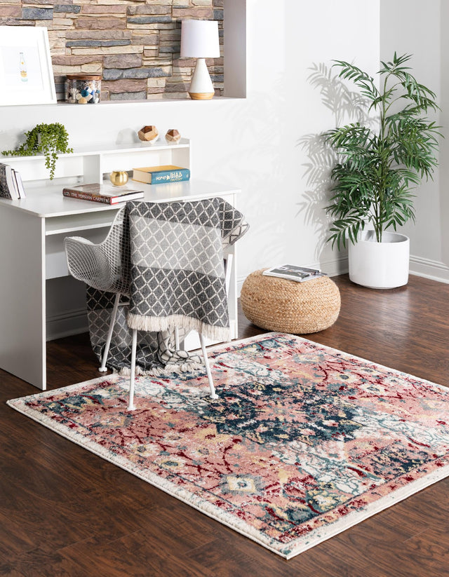 Pink 5' 1 x 5' 1 Sumter Square Area Rug Contemporary Durable Easy Clean Carpet for Bedrooms, Living Areas, Dining, Office, Dorms for Sale at Rug Engine