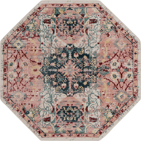 Pink 8' x 8' Sumter Octagon Area Rug Contemporary Durable Easy Clean Carpet for Bedrooms, Living Areas, Dining, Office, Dorms for Sale at Rug Engine