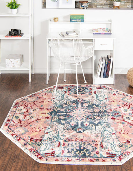 Pink 8' x 8' Sumter Octagon Area Rug Contemporary Durable Easy Clean Carpet for Bedrooms, Living Areas, Dining, Office, Dorms for Sale at Rug Engine