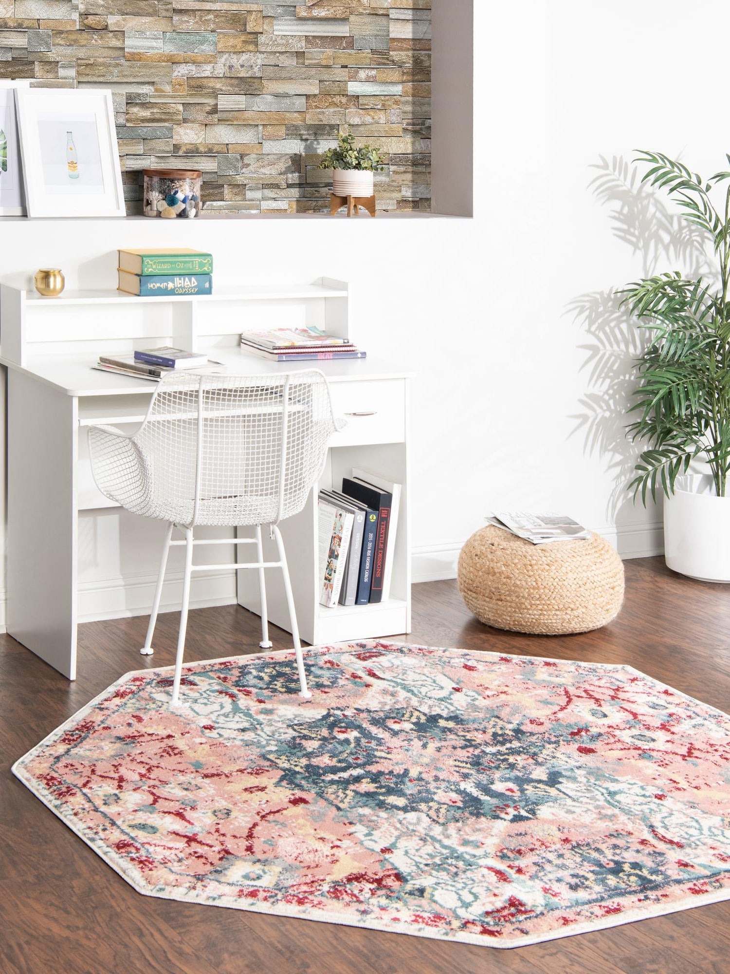 Pink 6' 1 x 6' 1 Sumter Octagon Area Rug Contemporary Durable Easy Clean Carpet for Bedrooms, Living Areas, Dining, Office, Dorms for Sale at Rug Engine