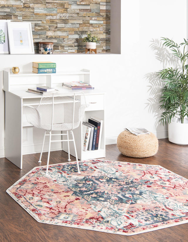 Pink 6' 1 x 6' 1 Sumter Octagon Area Rug Contemporary Durable Easy Clean Carpet for Bedrooms, Living Areas, Dining, Office, Dorms for Sale at Rug Engine