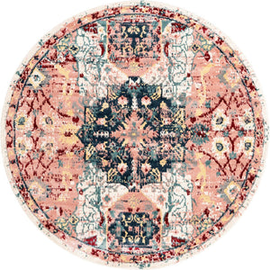 Pink 7' 1 x 7' 1 Sumter Round Area Rug Contemporary Durable Easy Clean Carpet for Bedrooms, Living Areas, Dining, Office, Dorms for Sale at Rug Engine