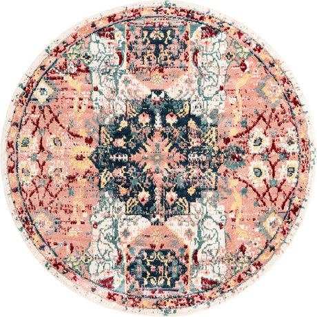 Pink 7' 1 x 7' 1 Sumter Round Area Rug Contemporary Durable Easy Clean Carpet for Bedrooms, Living Areas, Dining, Office, Dorms for Sale at Rug Engine