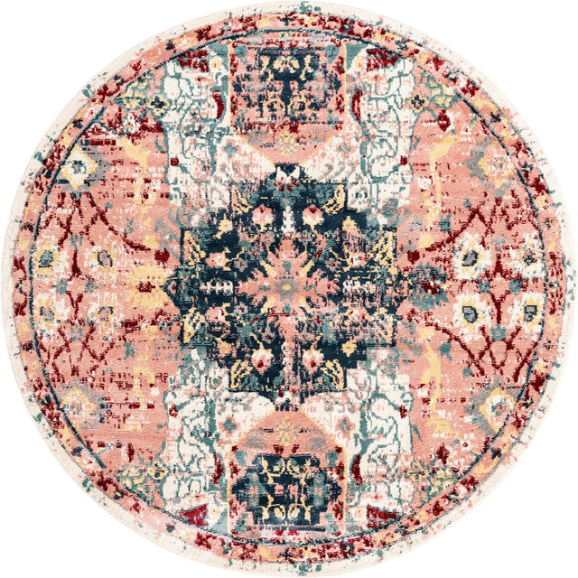 Pink 7' 1 x 7' 1 Sumter Round Area Rug Contemporary Durable Easy Clean Carpet for Bedrooms, Living Areas, Dining, Office, Dorms for Sale at Rug Engine