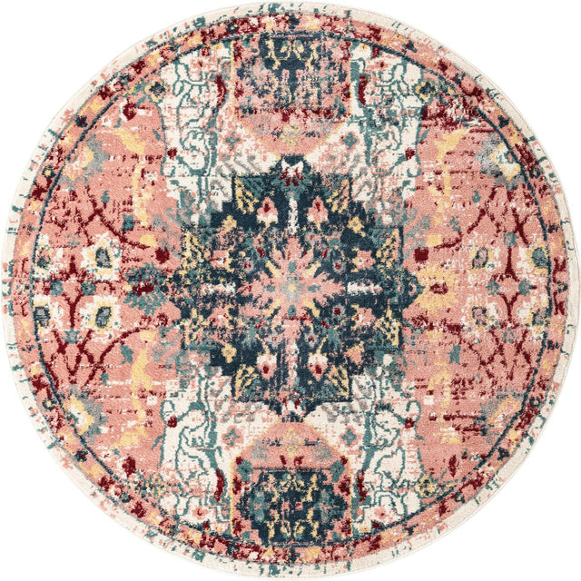 Pink 6' 1 x 6' 1 Sumter Round Area Rug Contemporary Durable Easy Clean Carpet for Bedrooms, Living Areas, Dining, Office, Dorms for Sale at Rug Engine