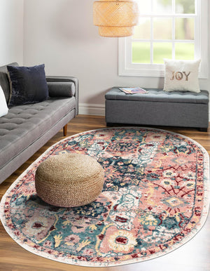 Pink 5' 1 x 8' Sumter Oval Area Rug Contemporary Durable Easy Clean Carpet for Bedrooms, Living Areas, Dining, Office, Dorms for Sale at Rug Engine