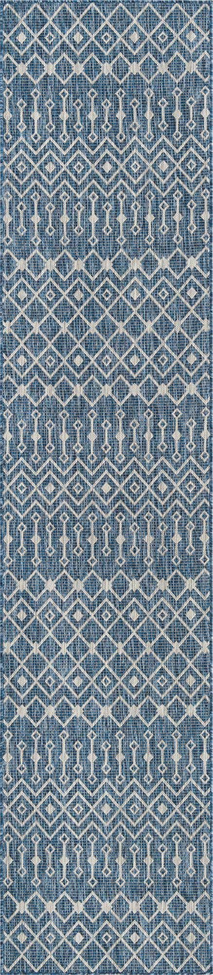 Blue 2' 7 x 12' Outdoor Trellis Runner Area Rug Weather Resistant for Patio, Deck, Terrace, Balcony, Porch Geometric Design Water Safe Outside Carpet for Sale at Rug Engine