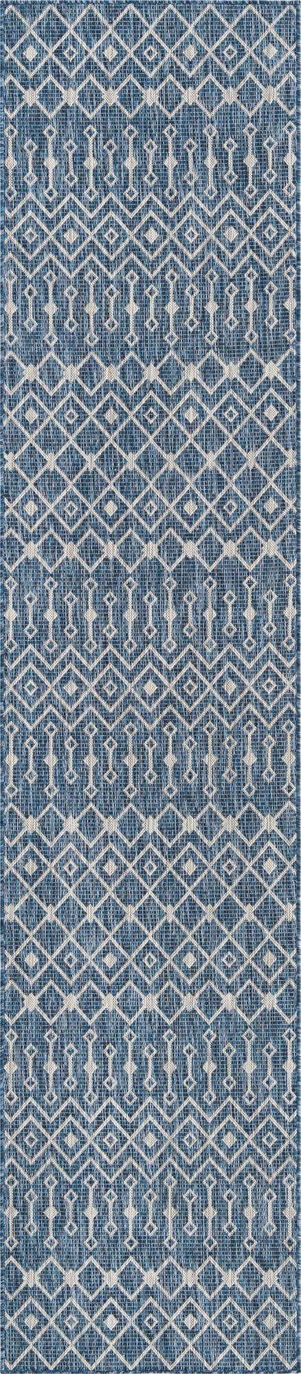 Blue 2' 7 x 12' Outdoor Trellis Runner Area Rug Weather Resistant for Patio, Deck, Terrace, Balcony, Porch Geometric Design Water Safe Outside Carpet for Sale at Rug Engine
