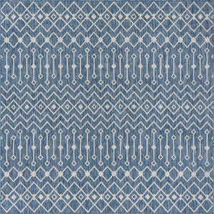 Blue 10' x 10' Outdoor Trellis Square Area Rug Weather Resistant for Patio, Deck, Terrace, Balcony, Porch Geometric Design Water Safe Outside Carpet for Sale at Rug Engine