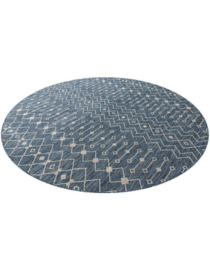 Blue 10' x 10' Outdoor Trellis Round Area Rug Weather Resistant for Patio, Deck, Terrace, Balcony, Porch Geometric Design Water Safe Outside Carpet for Sale at Rug Engine