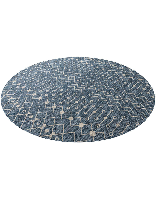 Blue 10' x 10' Outdoor Trellis Round Area Rug Weather Resistant for Patio, Deck, Terrace, Balcony, Porch Geometric Design Water Safe Outside Carpet for Sale at Rug Engine