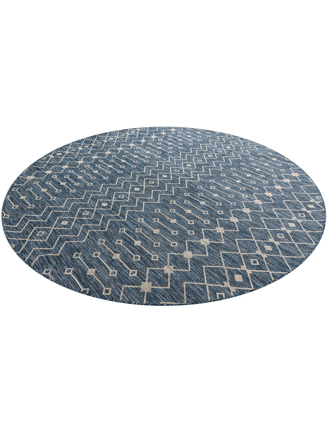 Blue 10' x 10' Outdoor Trellis Round Area Rug Weather Resistant for Patio, Deck, Terrace, Balcony, Porch Geometric Design Water Safe Outside Carpet for Sale at Rug Engine