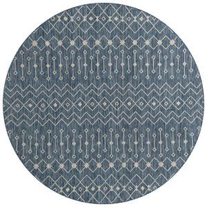 Blue 10' x 10' Outdoor Trellis Round Area Rug Weather Resistant for Patio, Deck, Terrace, Balcony, Porch Geometric Design Water Safe Outside Carpet for Sale at Rug Engine