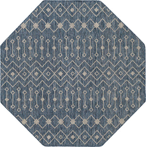 Blue 7' 1 x 7' 1 Outdoor Trellis Octagon Area Rug Weather Resistant for Patio, Deck, Terrace, Balcony, Porch Geometric Design Water Safe Outside Carpet for Sale at Rug Engine