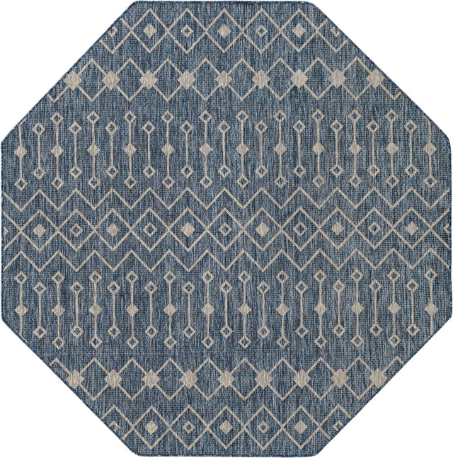 Blue 7' 1 x 7' 1 Outdoor Trellis Octagon Area Rug Weather Resistant for Patio, Deck, Terrace, Balcony, Porch Geometric Design Water Safe Outside Carpet for Sale at Rug Engine