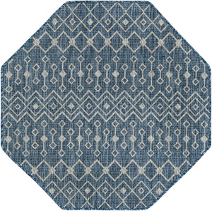 Blue 4' 1 x 4' 1 Outdoor Trellis Octagon Area Rug Weather Resistant for Patio, Deck, Terrace, Balcony, Porch Geometric Design Water Safe Outside Carpet for Sale at Rug Engine