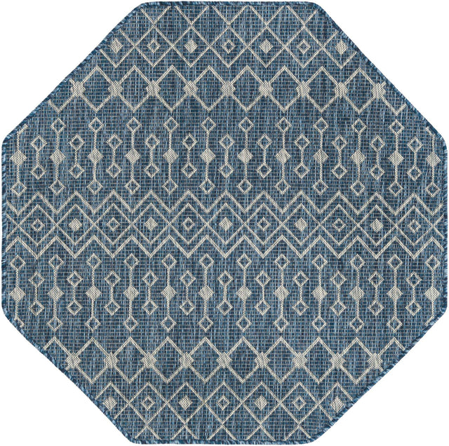 Blue 4' 1 x 4' 1 Outdoor Trellis Octagon Area Rug Weather Resistant for Patio, Deck, Terrace, Balcony, Porch Geometric Design Water Safe Outside Carpet for Sale at Rug Engine