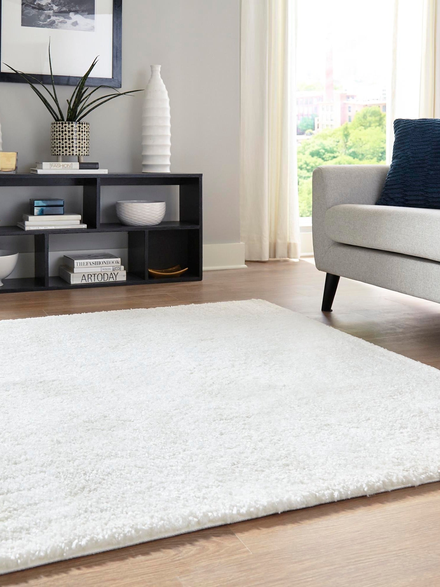 Snow White 4' x 4' Solo Square Area Rug Thick Soft Touch Fluffy & Plush Shaggy Pile Durable Minimalist Carpet for Classic Interior Design for Sale at Rug Engine