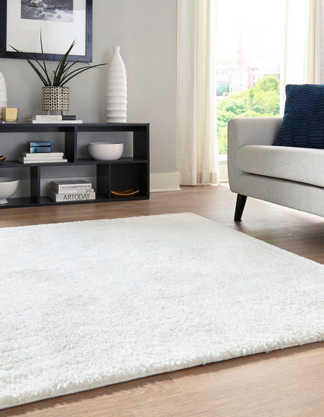 Snow White 5' 3 x 5' 3 Solo Square Area Rug Thick Soft Touch Fluffy & Plush Shaggy Pile Durable Minimalist Carpet for Classic Interior Design for Sale at Rug Engine