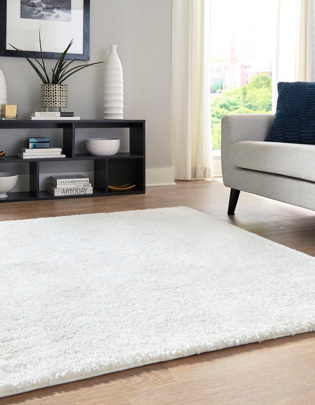 Snow White 5' 3 x 5' 3 Solo Square Area Rug Thick Soft Touch Fluffy & Plush Shaggy Pile