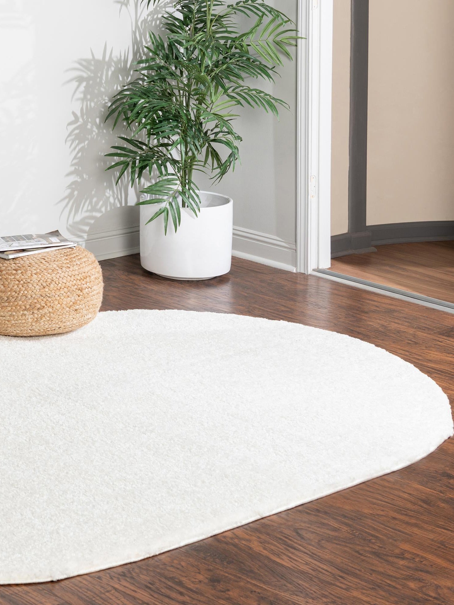 Snow White 7' 11 x 10' Solo Oval Area Rug Thick Soft Touch Fluffy & Plush Shaggy Pile Durable Minimalist Carpet for Classic Interior Design for Sale at Rug Engine