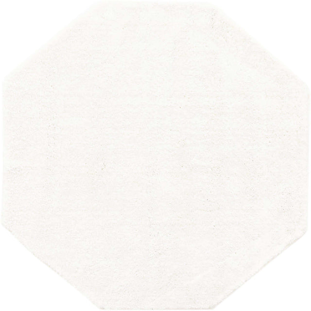 Snow White 7' 11 x 7' 11 Solo Octagon Area Rug Thick Soft Touch Fluffy & Plush Shaggy Pile