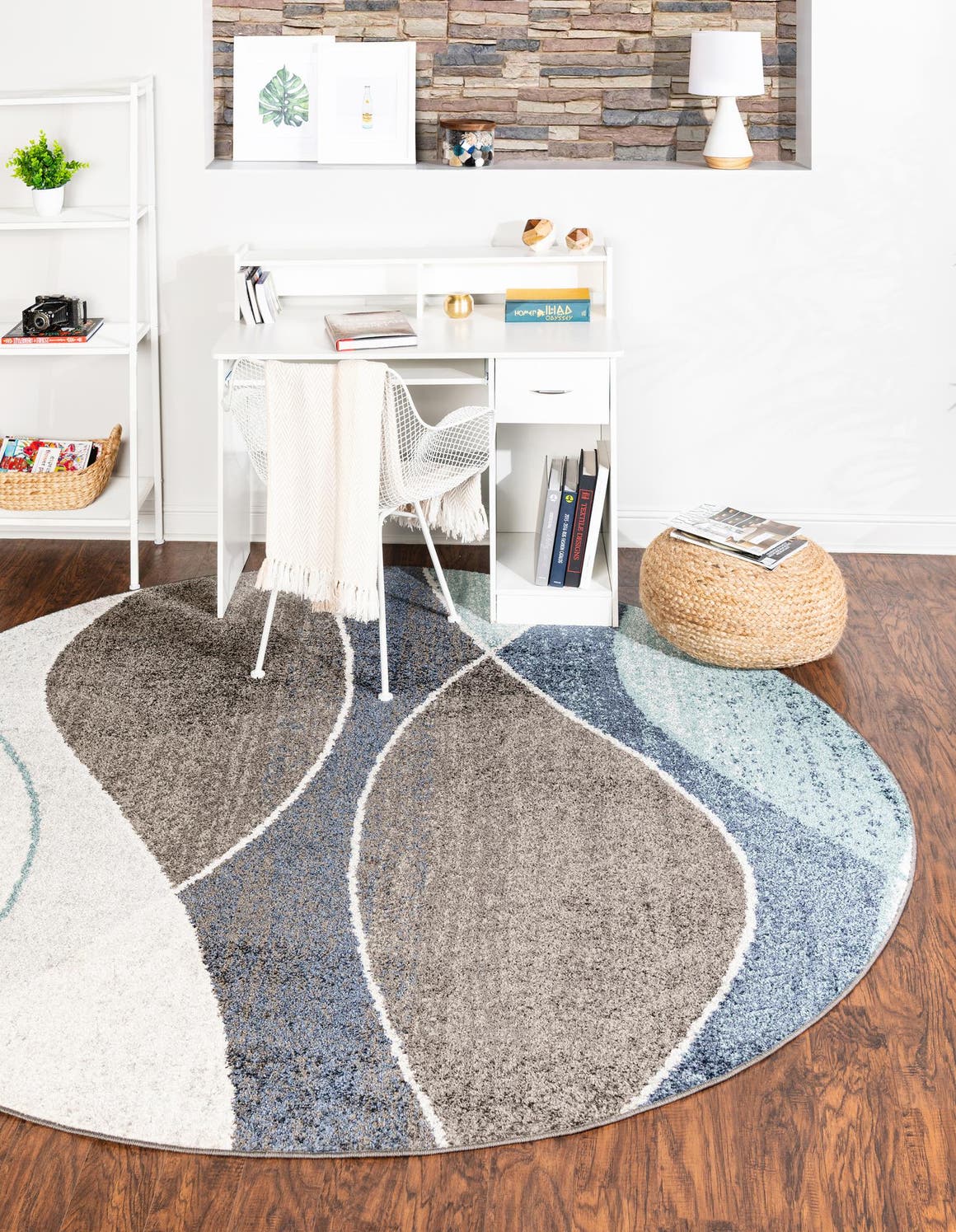 Blue Gray 3' 1 x 3' 1 Autumn Round Area Rug 100% Polypropylene Durable Jute Backing Living Dining Room Bedroom Office Modern Decor Carpet for Sale at Rug Engine