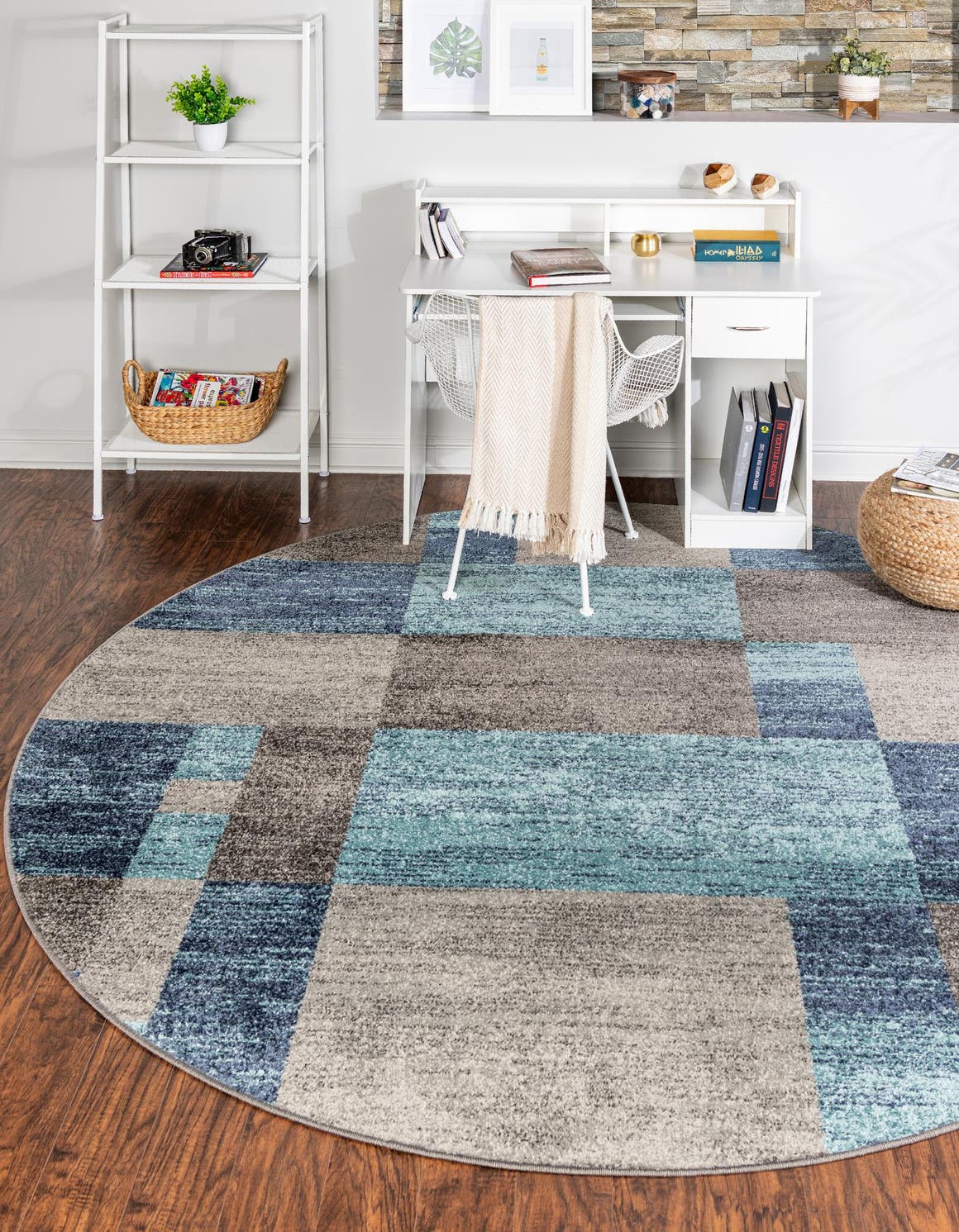 Blue Gray 3' 1 x 3' 1 Autumn Round Area Rug 100% Polypropylene Durable Jute Backing Living Dining Room Bedroom Office Modern Decor Carpet for Sale at Rug Engine