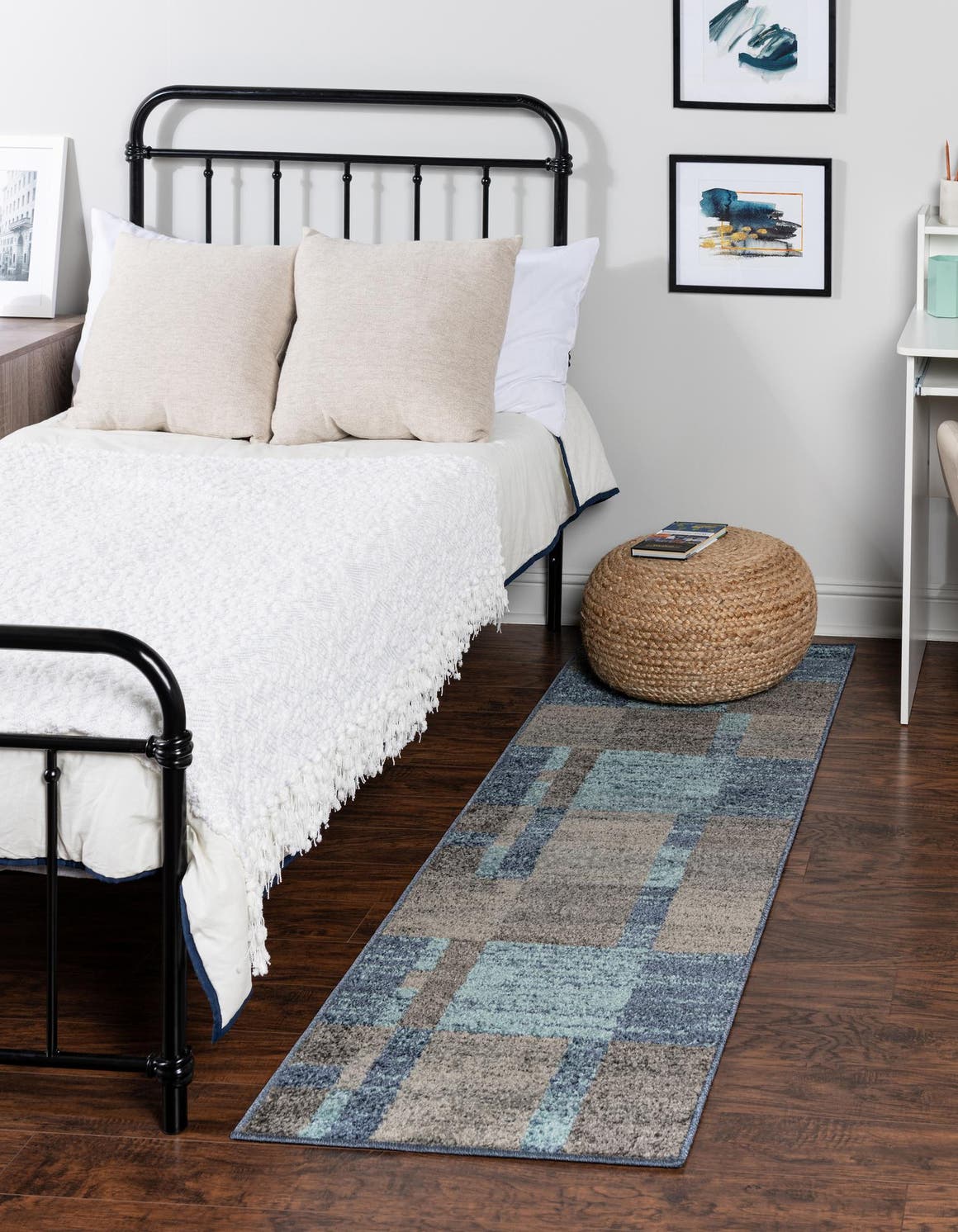 Blue Gray 2' 7 x 10' Autumn Runner Area Rug 100% Polypropylene Durable Jute Backing Living Dining Room Bedroom Office Modern Decor Carpet for Sale at Rug Engine