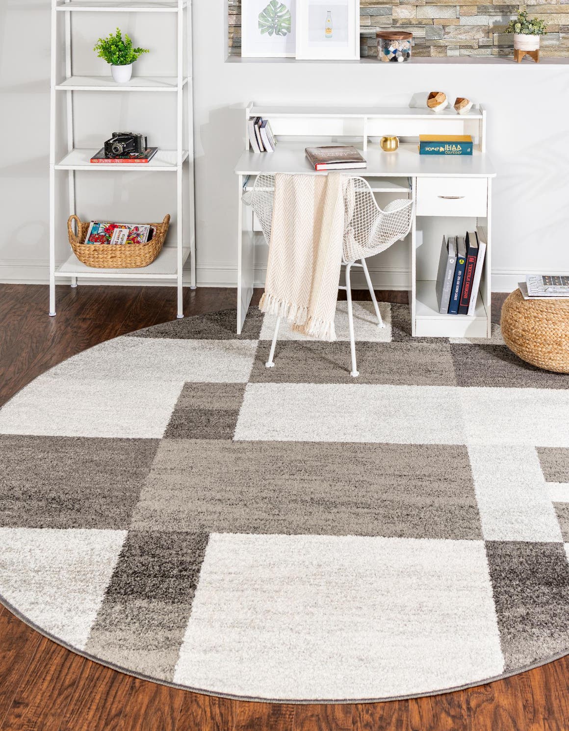 Gray 5' 3 x 5' 3 Autumn Round Area Rug 100% Polypropylene Durable Jute Backing Living Dining Room Bedroom Office Modern Decor Carpet for Sale at Rug Engine