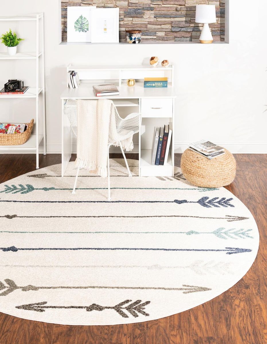 Ivory 7' 10 x 7' 10 Autumn Round Area Rug 100% Polypropylene Durable J ...
